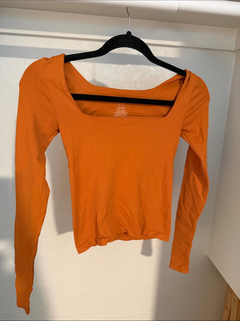 Free People Nylon Square Neck Cropped Long Sleeve Top in Burnt Orange